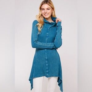 Urban X Mineral Washed Long Sleeve Thermal Tunic Outerwear Teal XL EUC Boho